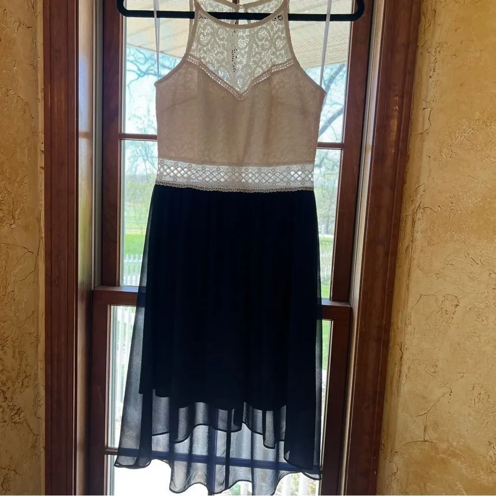 NWOT By x By Crochet Top Cream and Navy Sundress Junior Size 3